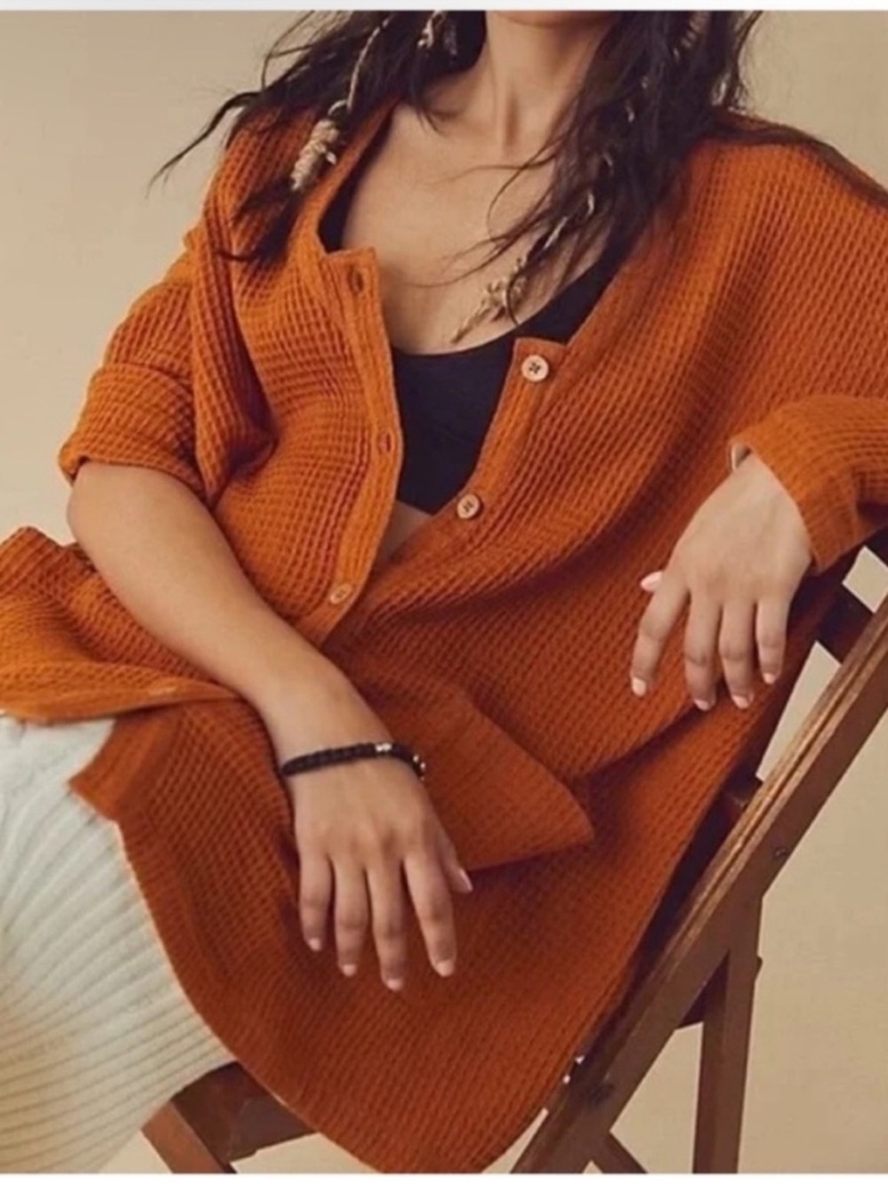Free People Ochre Rust Waffle Cardi Tunic